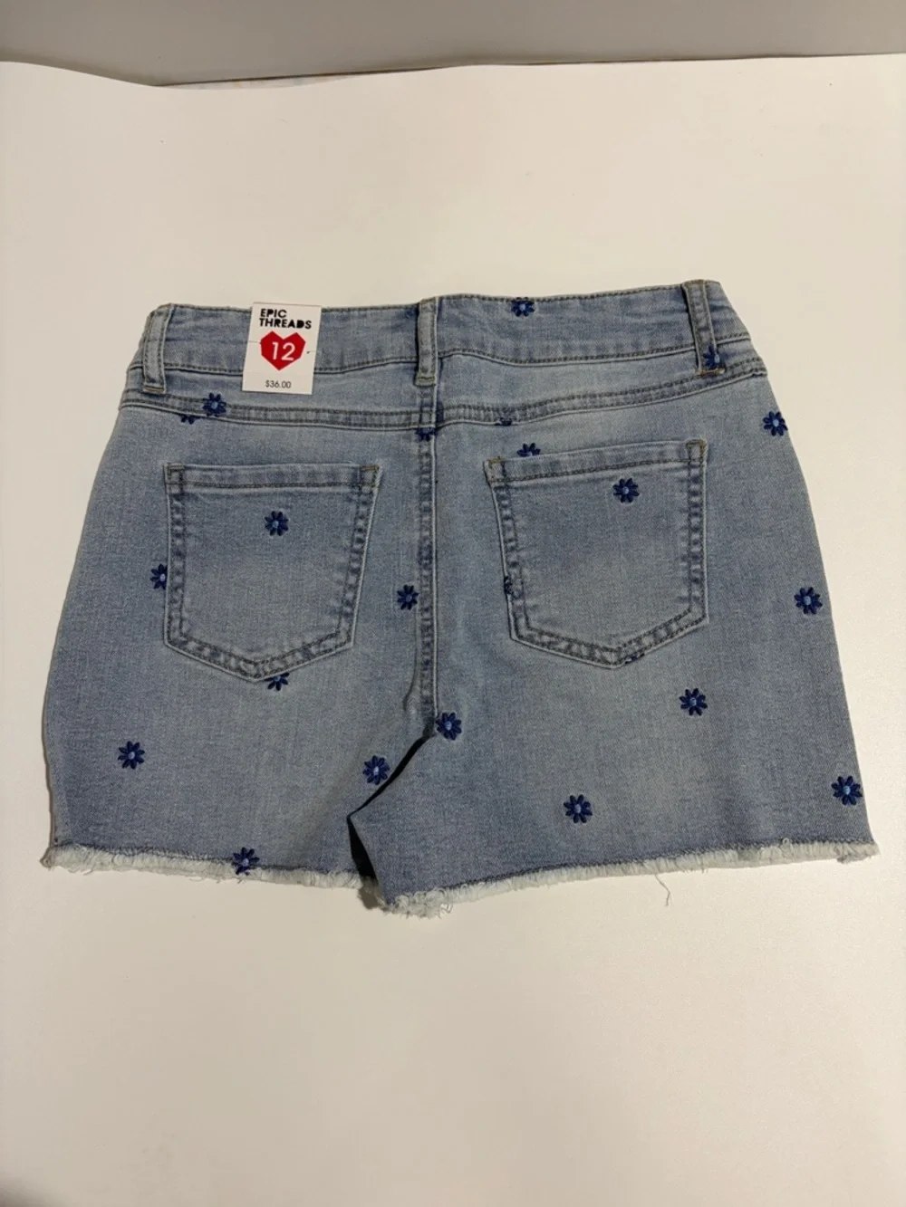 Epic Threads Light‎ Blue Denim Shorts with Blue Floral Accents